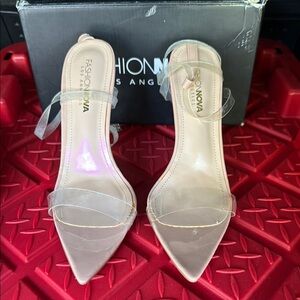 Fashion Nova Women's Clear Strap Open Toe Pointed Heels - Nude - Size 9